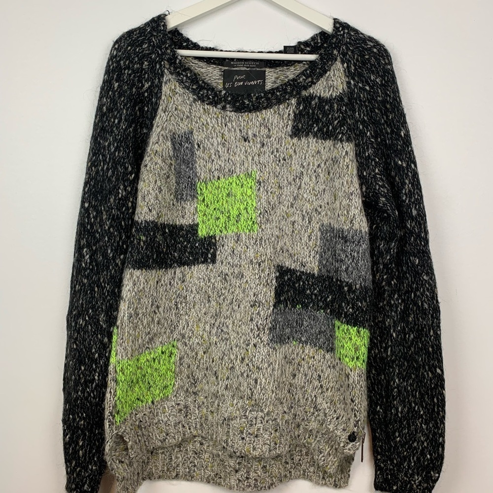 Scotch & Soda Knit Sweater Wool Mohair Blend Side Zip Size Medium Grey Green